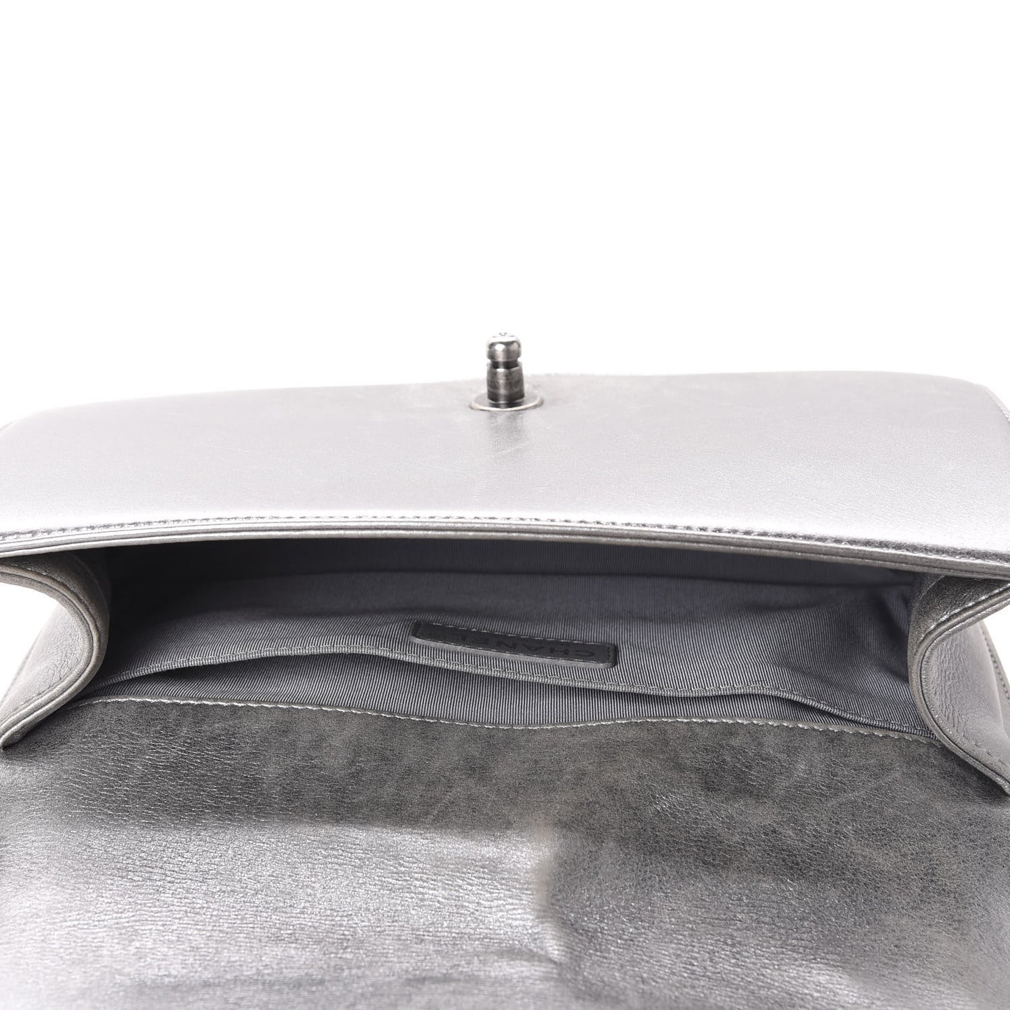Metallic Lambskin Quilted Medium Boy Flap Silver