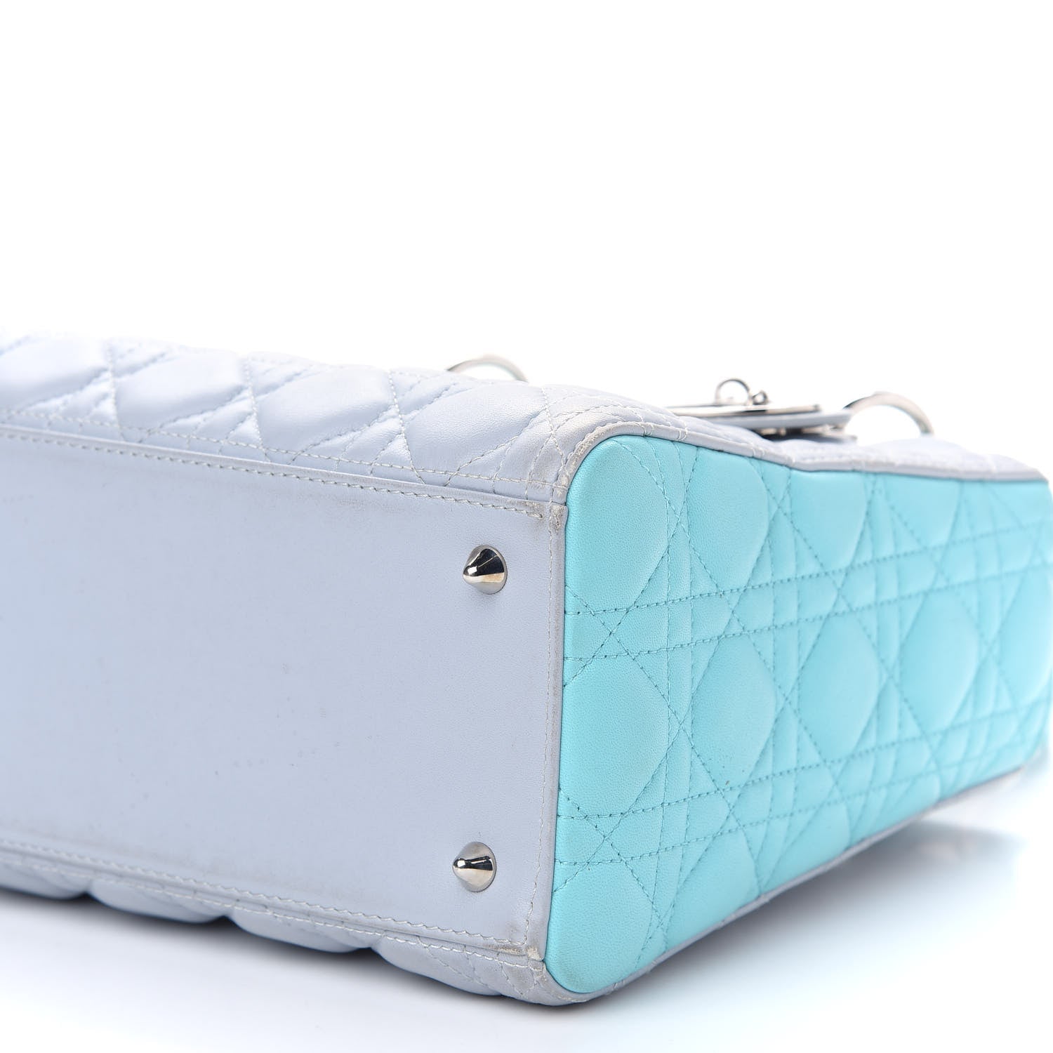 Christian Dior Lambskin Cannage Medium Bi-Color Lady Dior Grey Turquoise 5 of 10