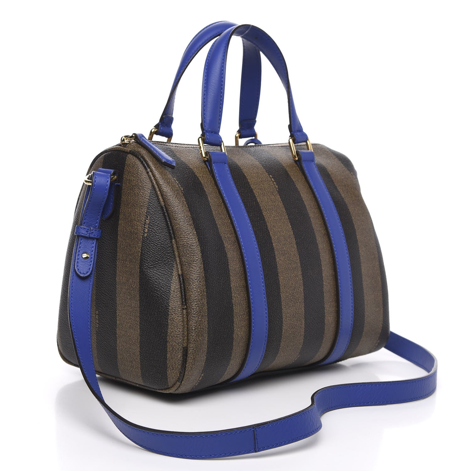 Fendi Pequin Spalmati Vitello Flamingo Small Boston Tobacco Blue Neon 3 of 10