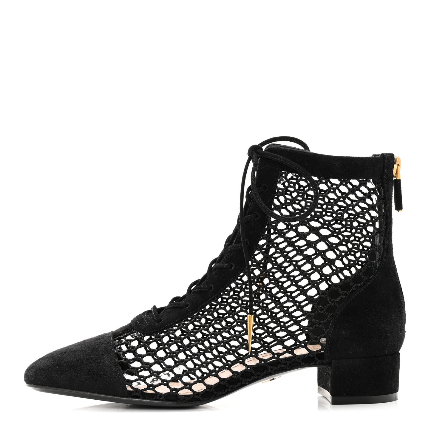 Suede Laminated Resille Naughtily-D 30mm Ankle Boots 36 Black Gold