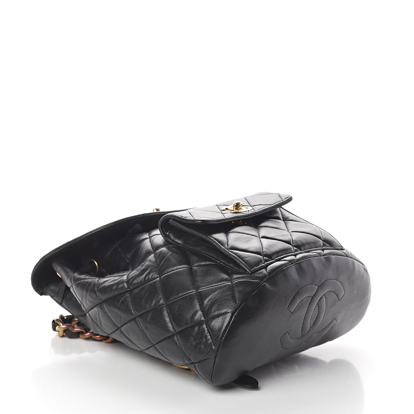 Lambskin Quilted Drawstring Backpack Black