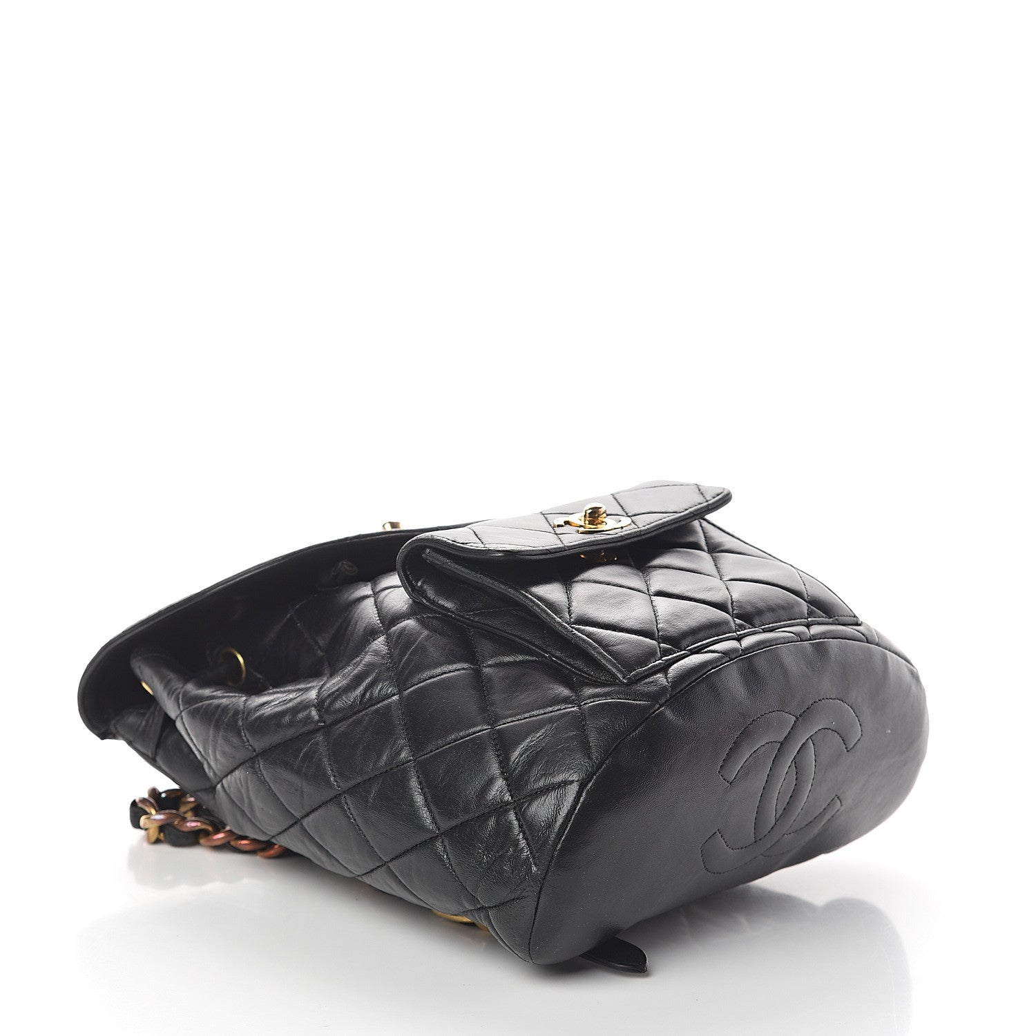 Chanel Lambskin Quilted Drawstring Backpack Black 3 of 8