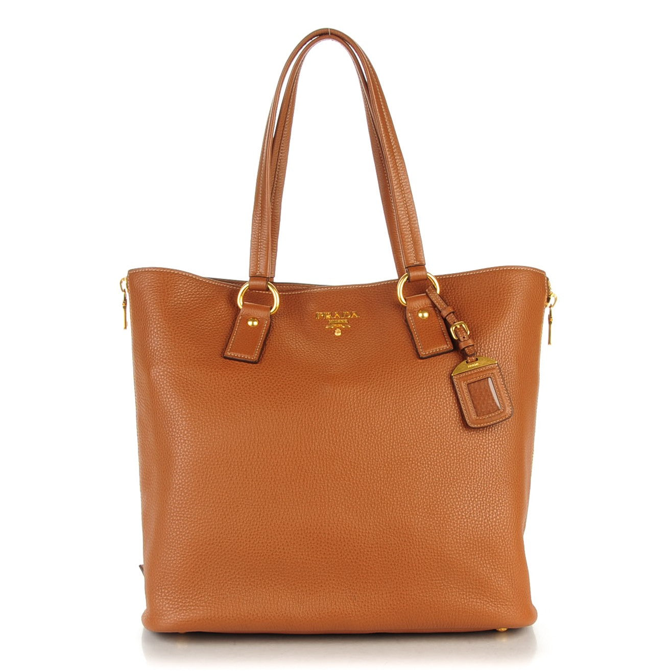 Prada Vitello Daino Side Zip Shopping Tote Brandy 1 of 7