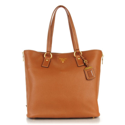 Prada Vitello Daino Side Zip Shopping Tote Brandy 1 of 7