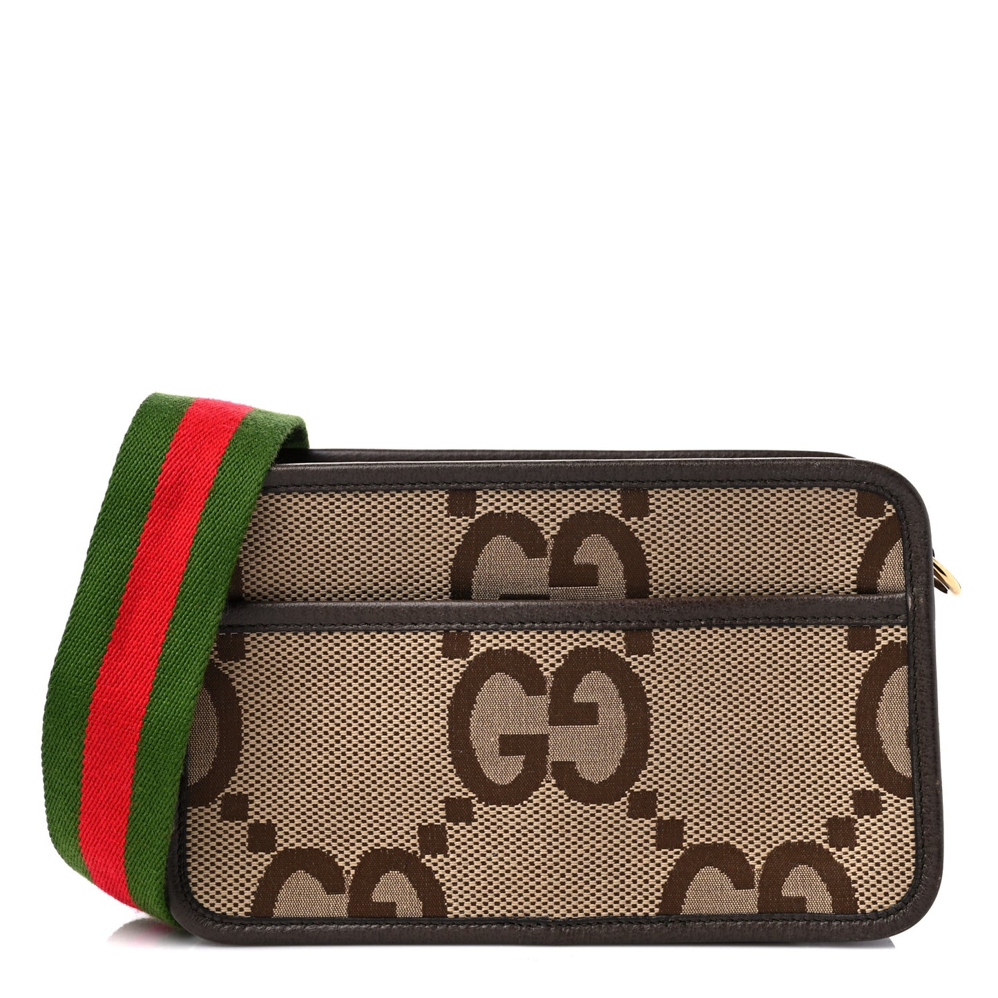 Monogram Jumbo GG Textured Dollar Calfskin Web Mini Crossbody Bag Camel Ebony New Acero