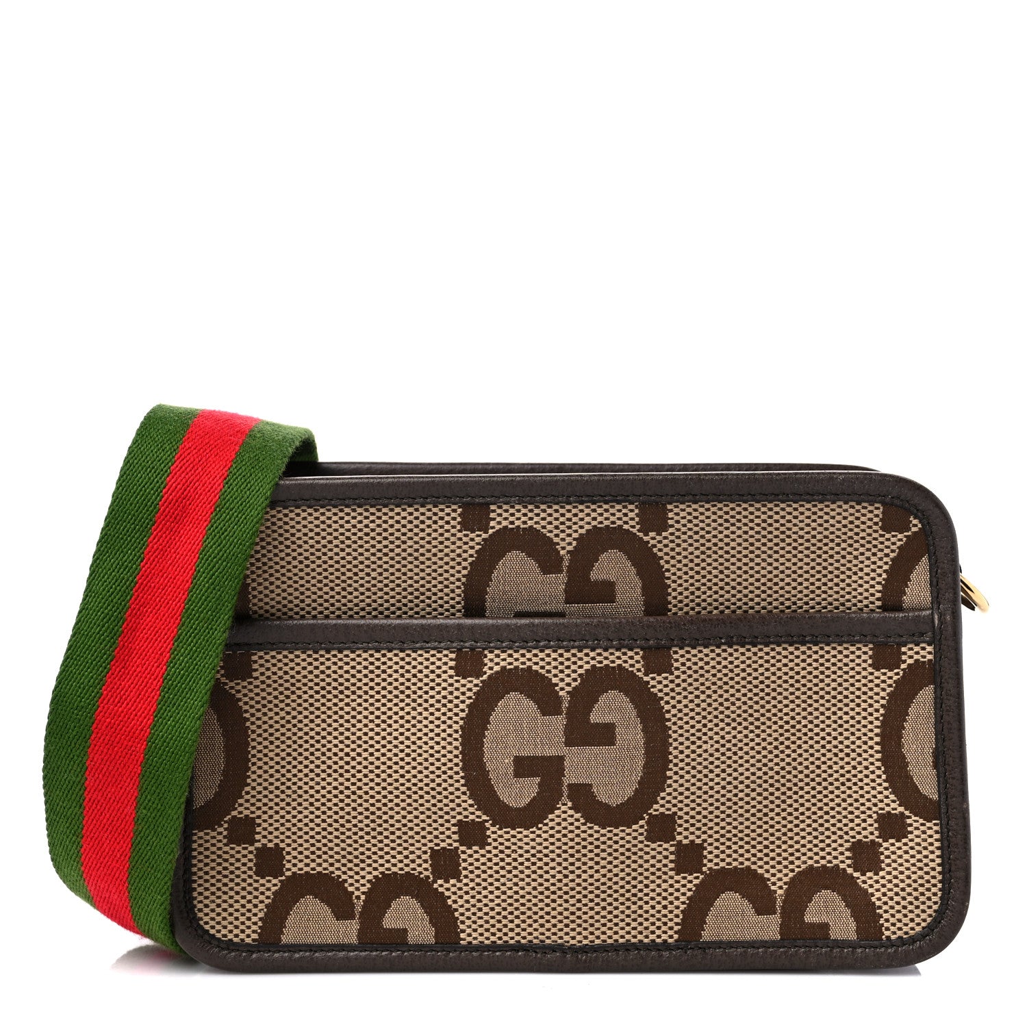 Gucci Monogram Jumbo GG Textured Dollar Calfskin Web Mini Crossbody Bag Camel Ebony New Acero 1 of 12