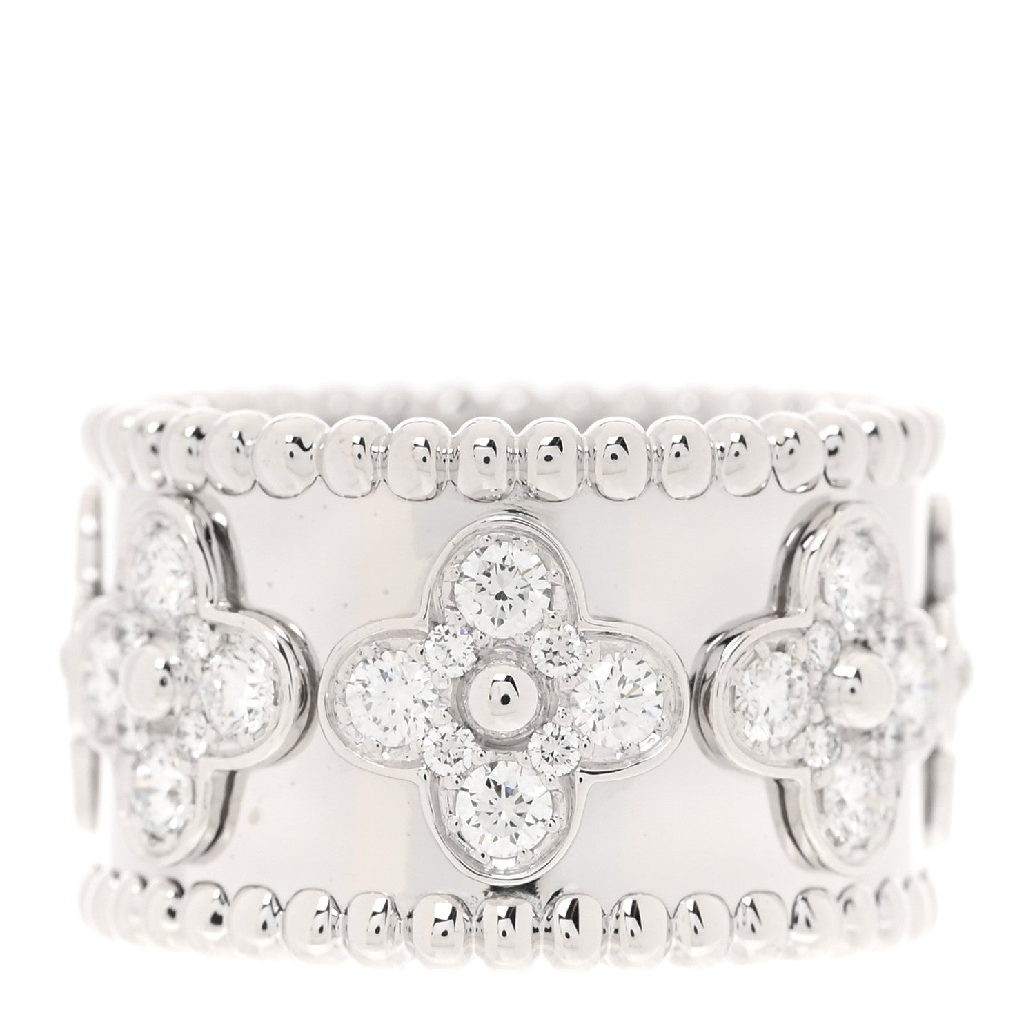 Van Cleef & Arpels 18K White Gold Diamond Medium Perlee Clover Band Ring 52 6 3 of 5