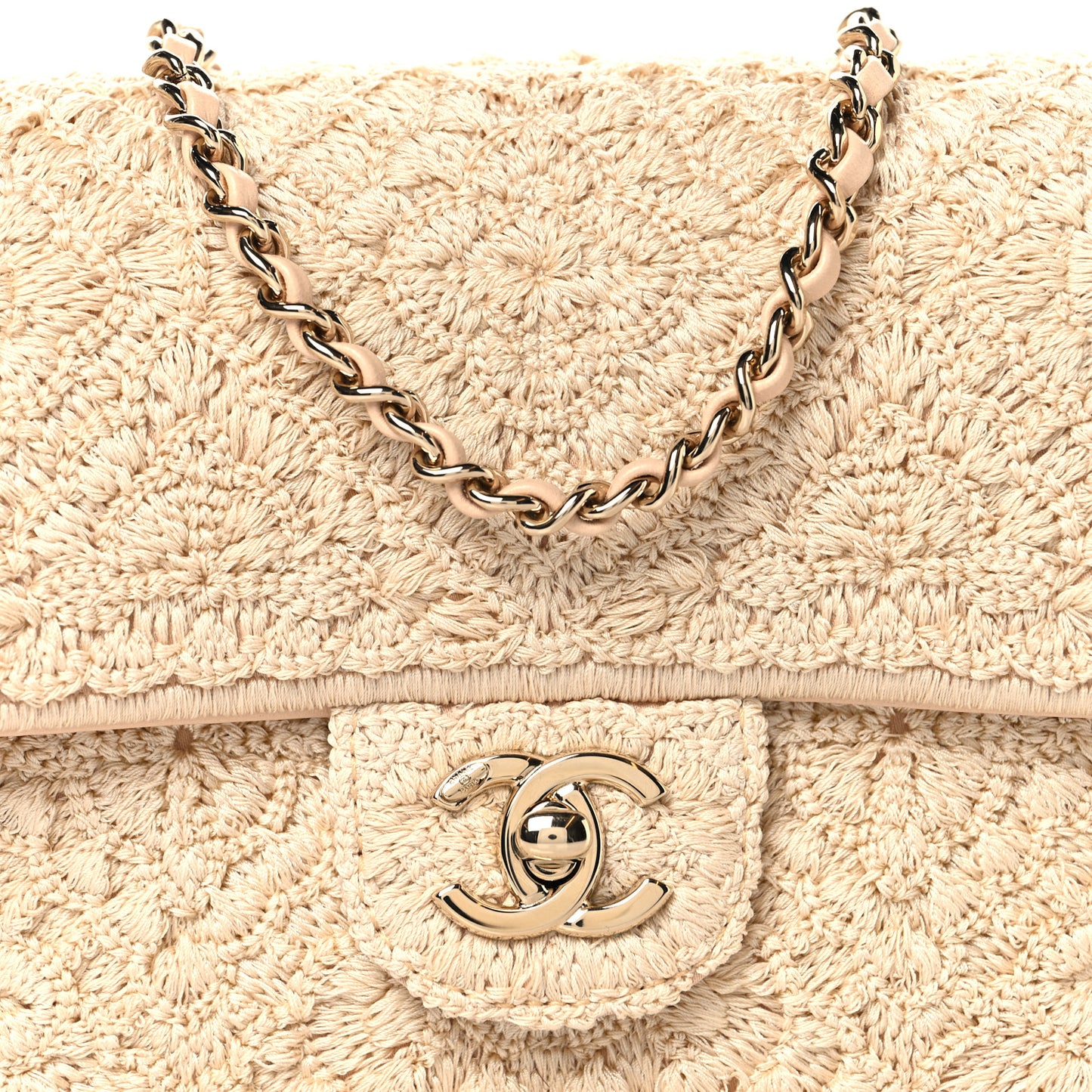 Crochet Embroidered Mini Rectangular Flap Beige