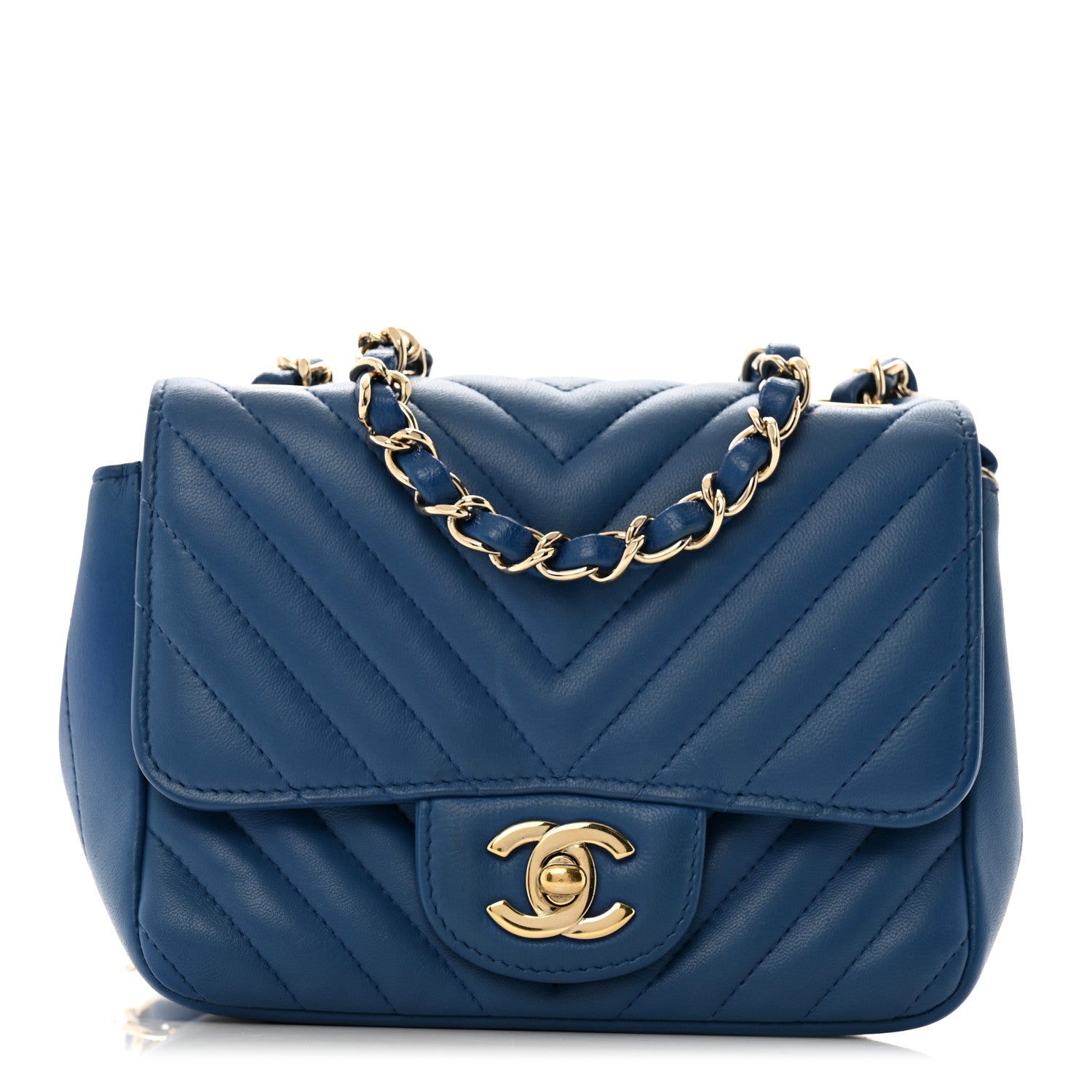 Chanel Lambskin Chevron Quilted Mini Square Flap Blue 1 of 10