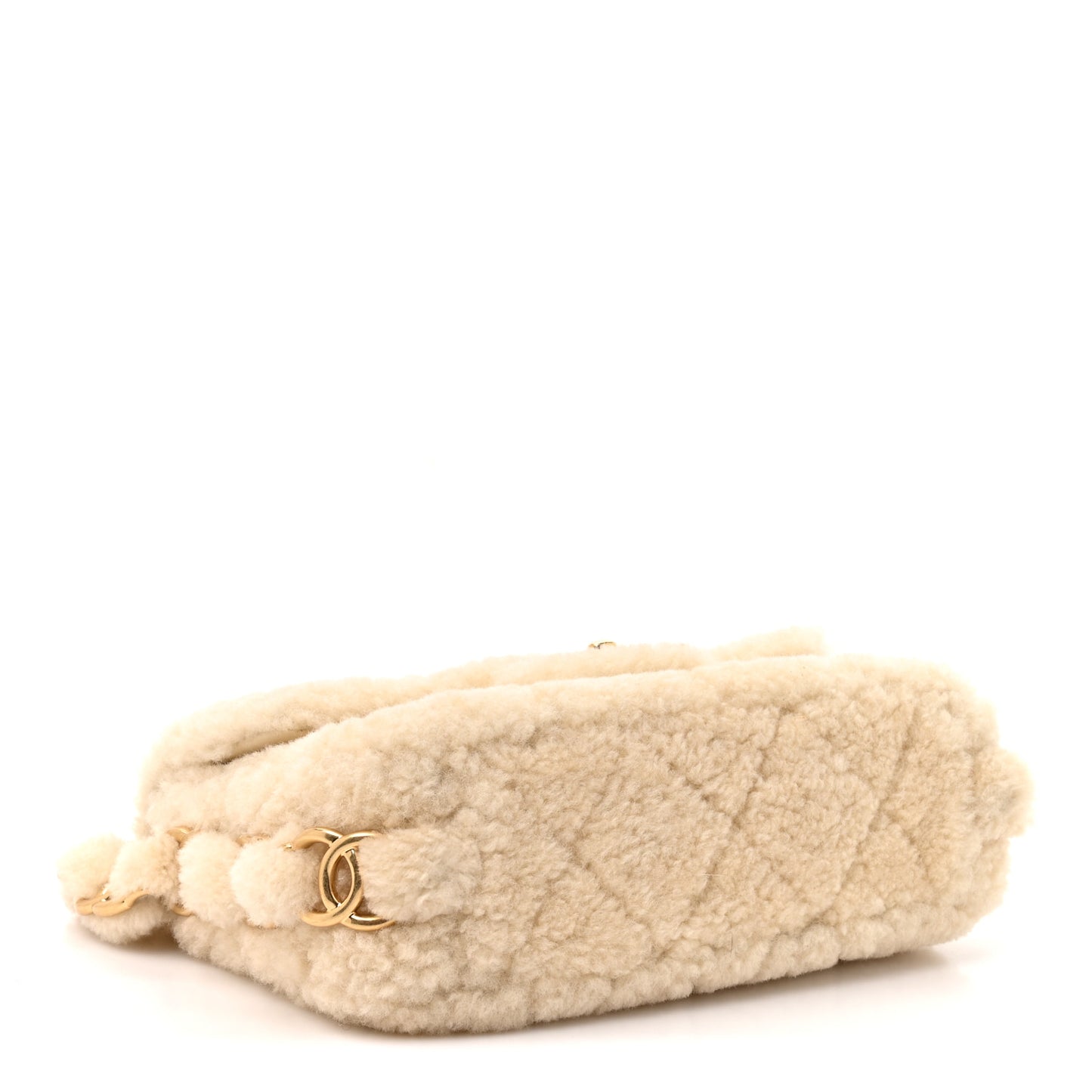 Shearling Lambskin Quilted Small CC Chain Flap Ecru