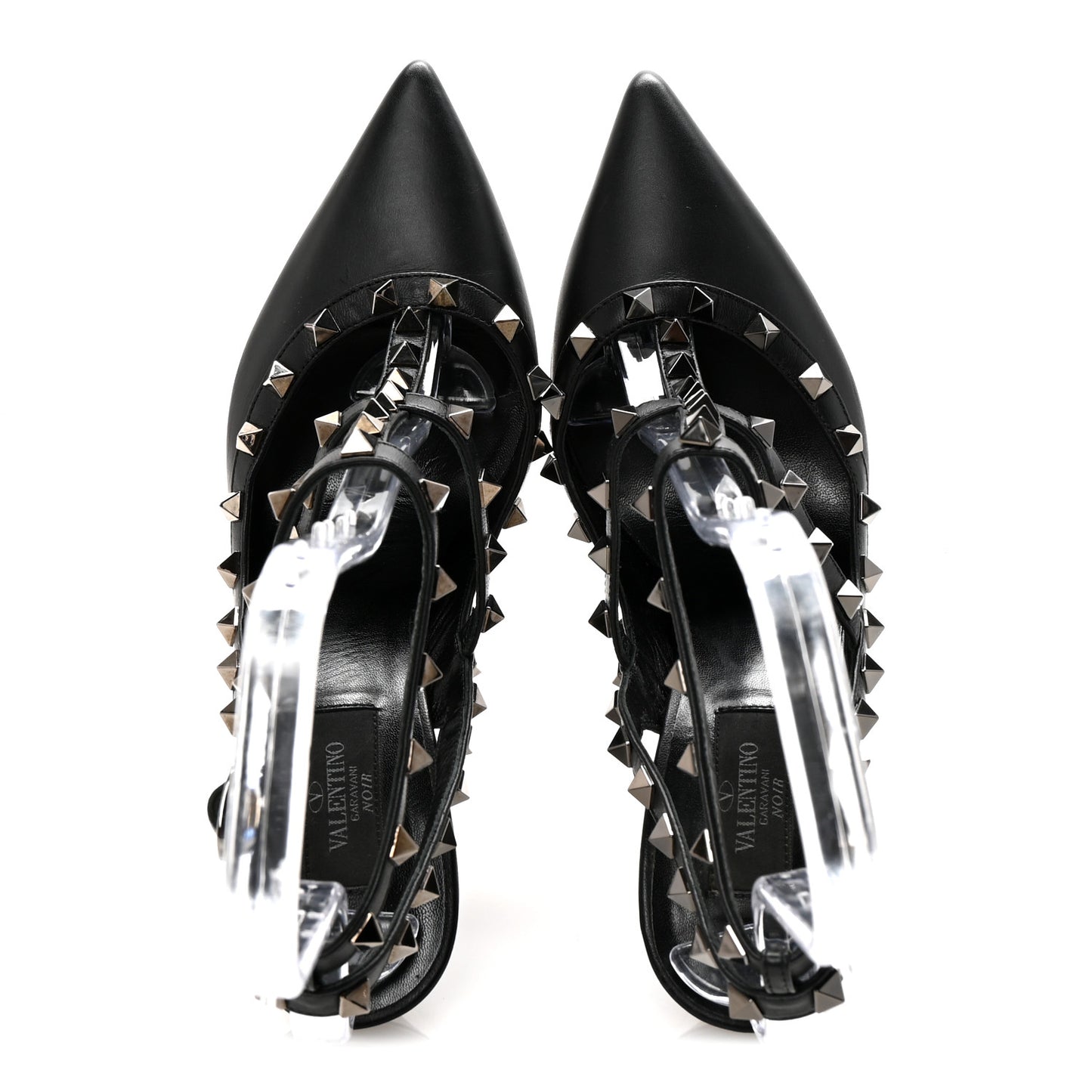 Calfskin Nappa Rockstud Ankle Strap 100mm Pumps 39.5 Black