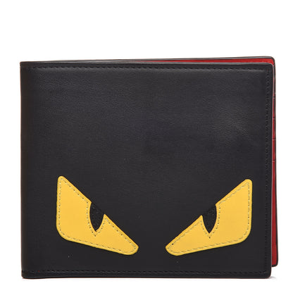 Fendi Vitello Century Monster Eyes Inlay Bi-Fold Wallet Black Giallo Rosso 1 of 7