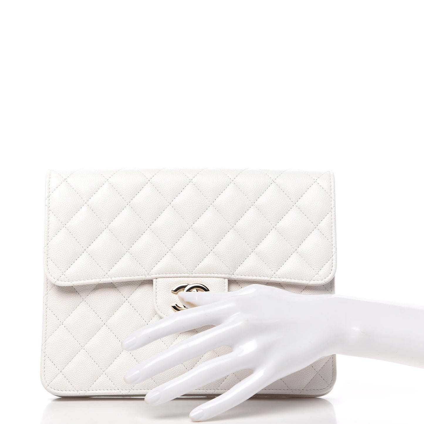 Caviar Quilted Square Flap Clutch White