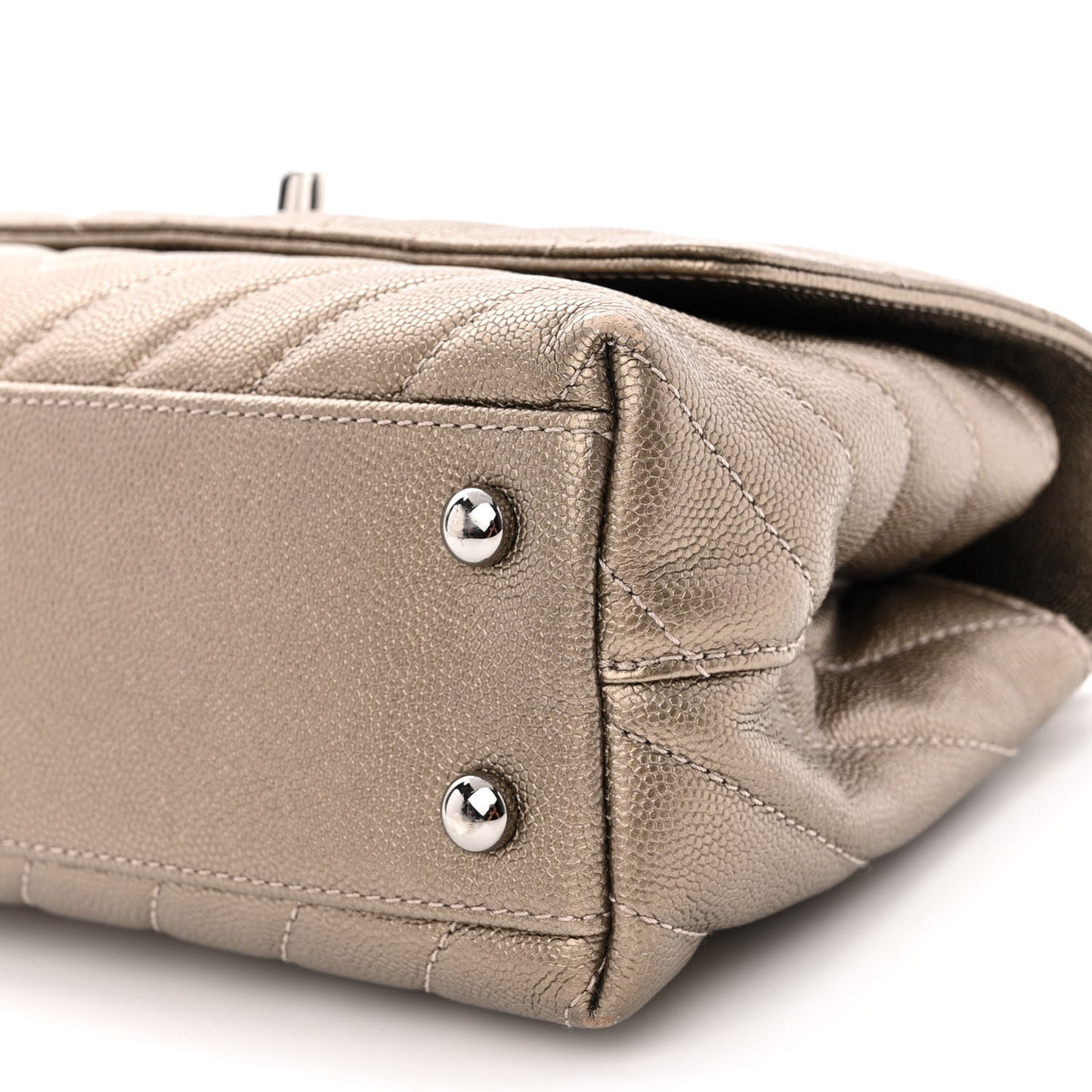 Metallic Caviar Chevron Quilted Mini Coco Handle Flap Light Gold