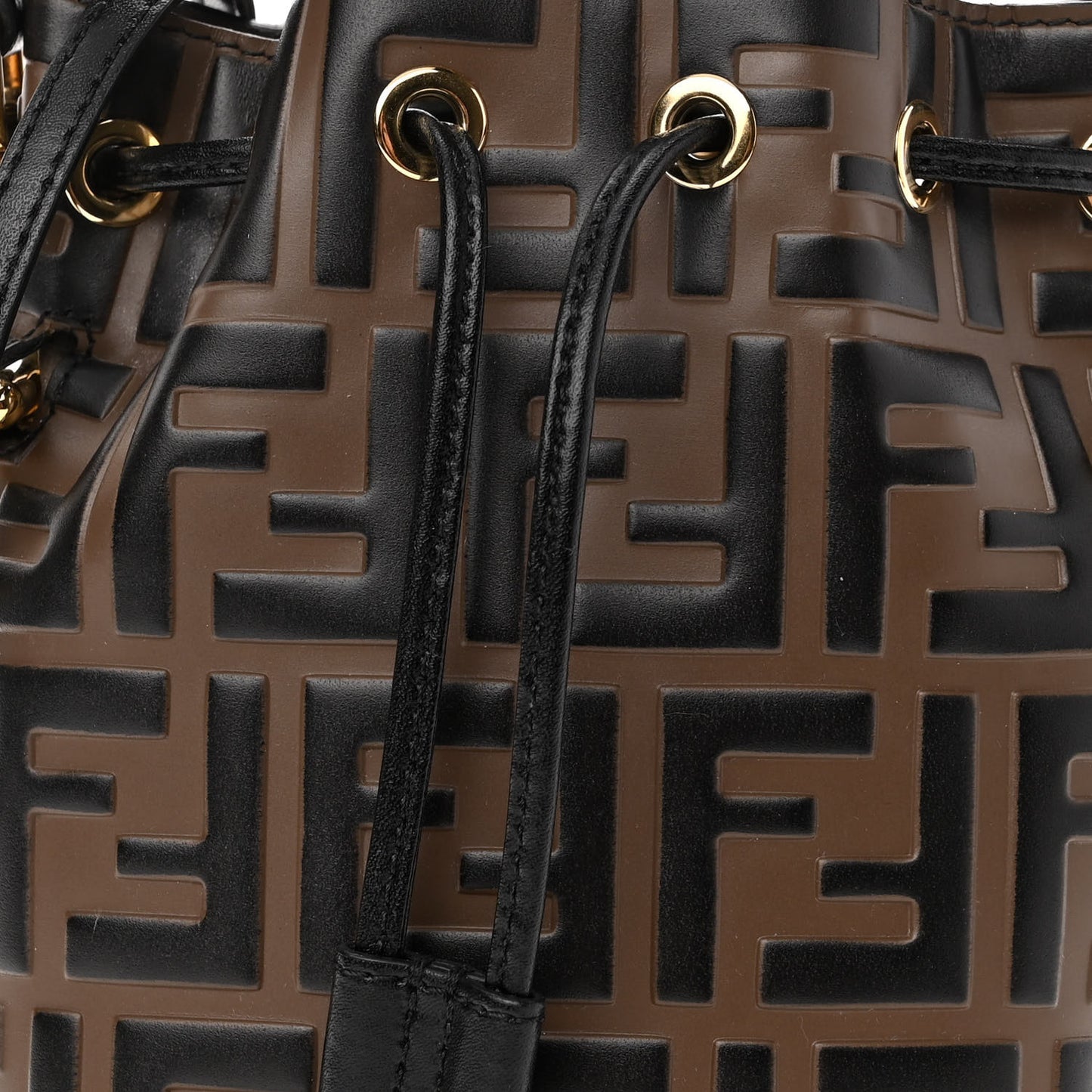 Vitello Liberty F is Fendi Bi-Color FF 1974 Embossed Mini Mon Tresor Bucket Bag Maya Black