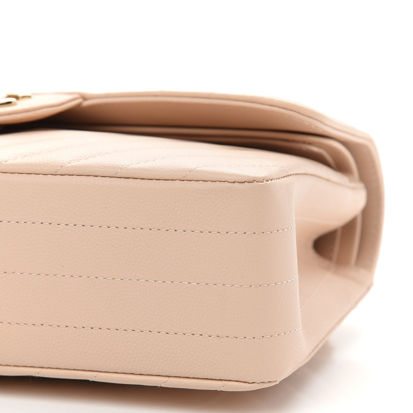 Caviar Chevron Quilted Small Double Flap Beige