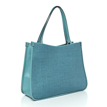 Gucci Straw Azalea Calfskin Horsebit 1955 Tote Bag Dusty Azure Black 3 of 10
