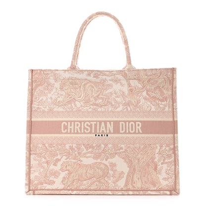 Christian Dior Canvas Toile De Jouy Embroidered Large Book Tote Pink 1 of 11