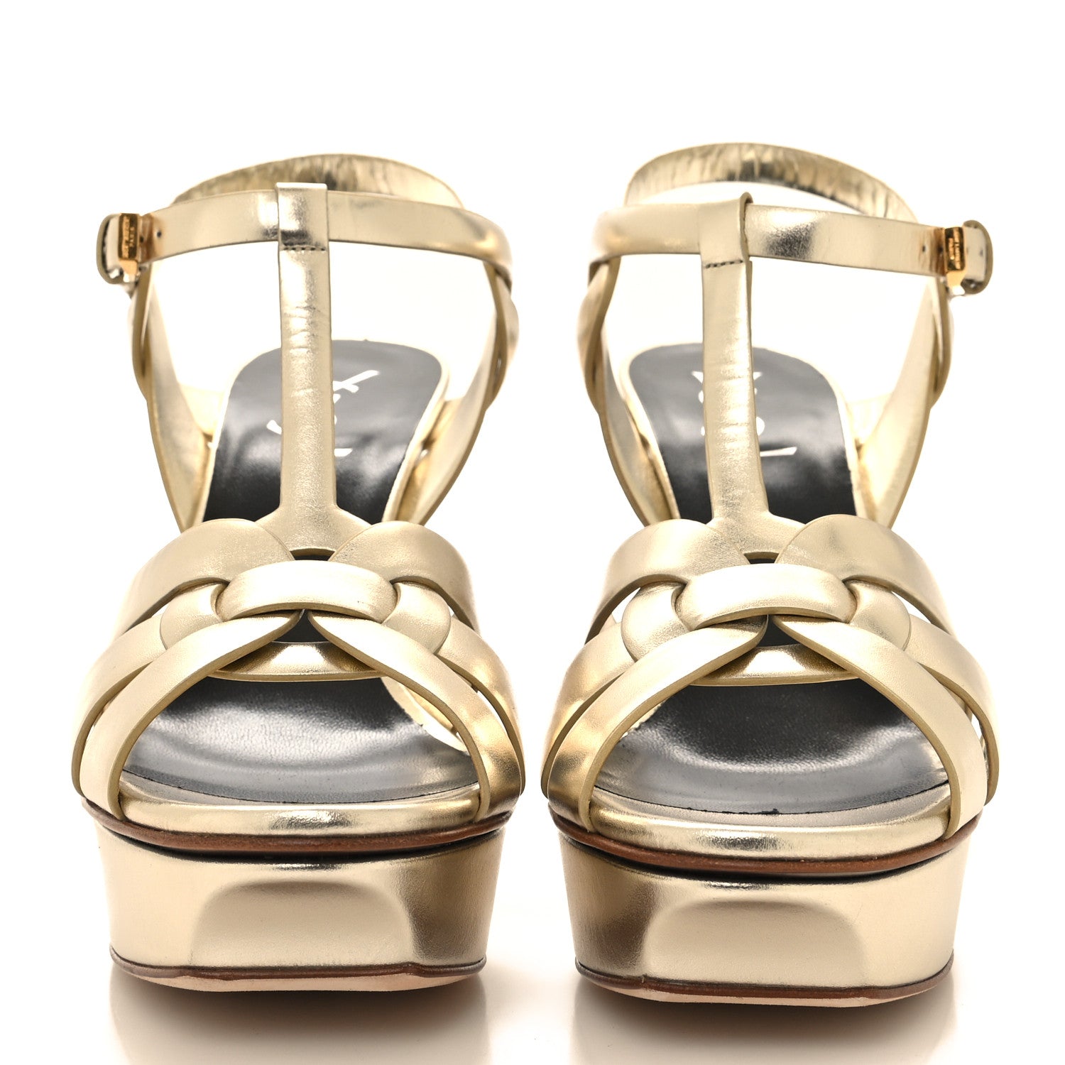 Saint Laurent Metallic Nappa Tribute 75 Platform Sandals 39.5 Platino 2 of 9