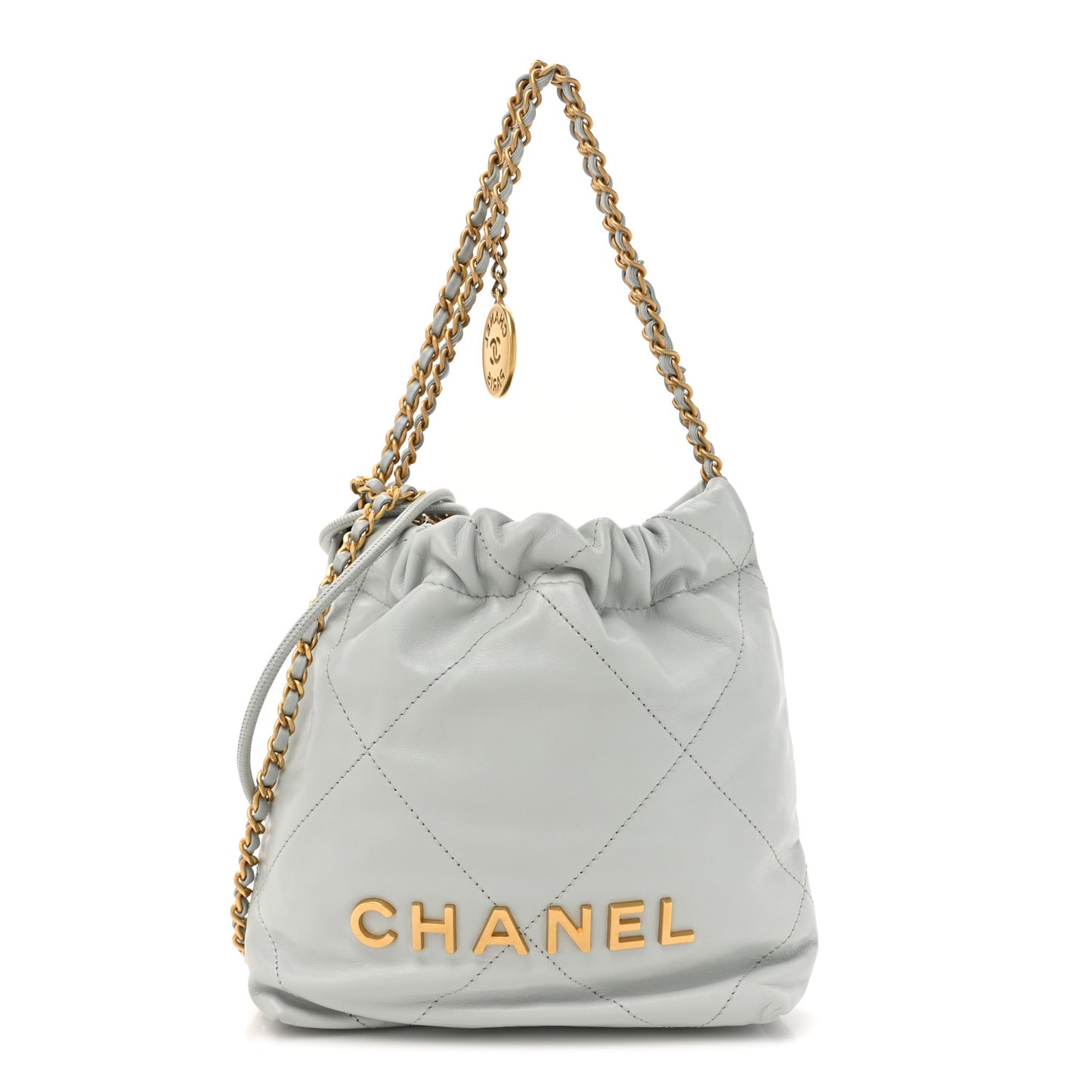 Shiny Calfskin Quilted Mini Chanel 22 Light Blue