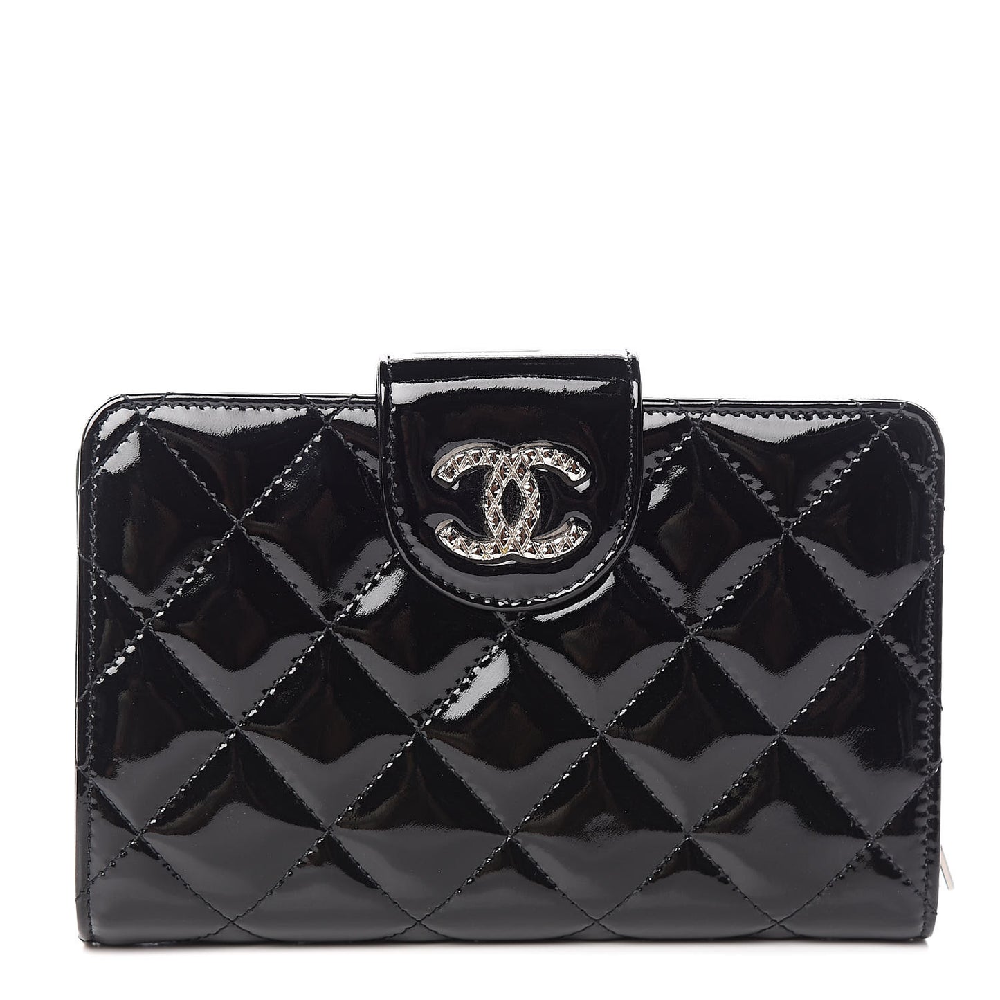 Patent Quilted Brilliant Zipped Pocket Wallet Black