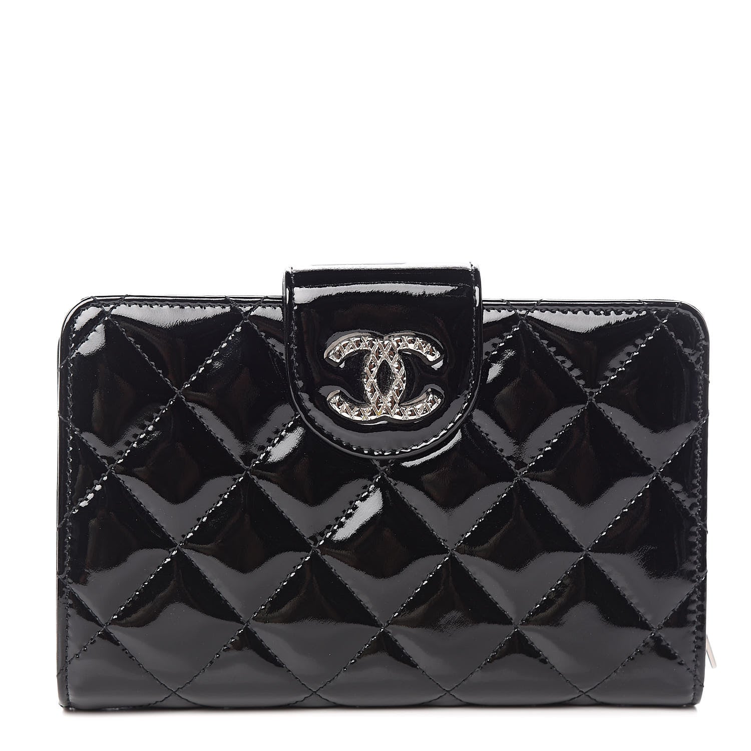 Chanel Patent Quilted Brilliant Zipped Pocket Wallet Black 1 of 9