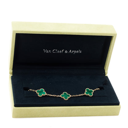 Van Cleef & Arpels 18K Yellow Gold Malachite 5 Motifs Vintage Alhambra Bracelet 5 of 5