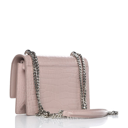 Saint Laurent Calfskin Crocodile Embossed Monogram Sunset Chain Wallet Rose Antic 3 of 9