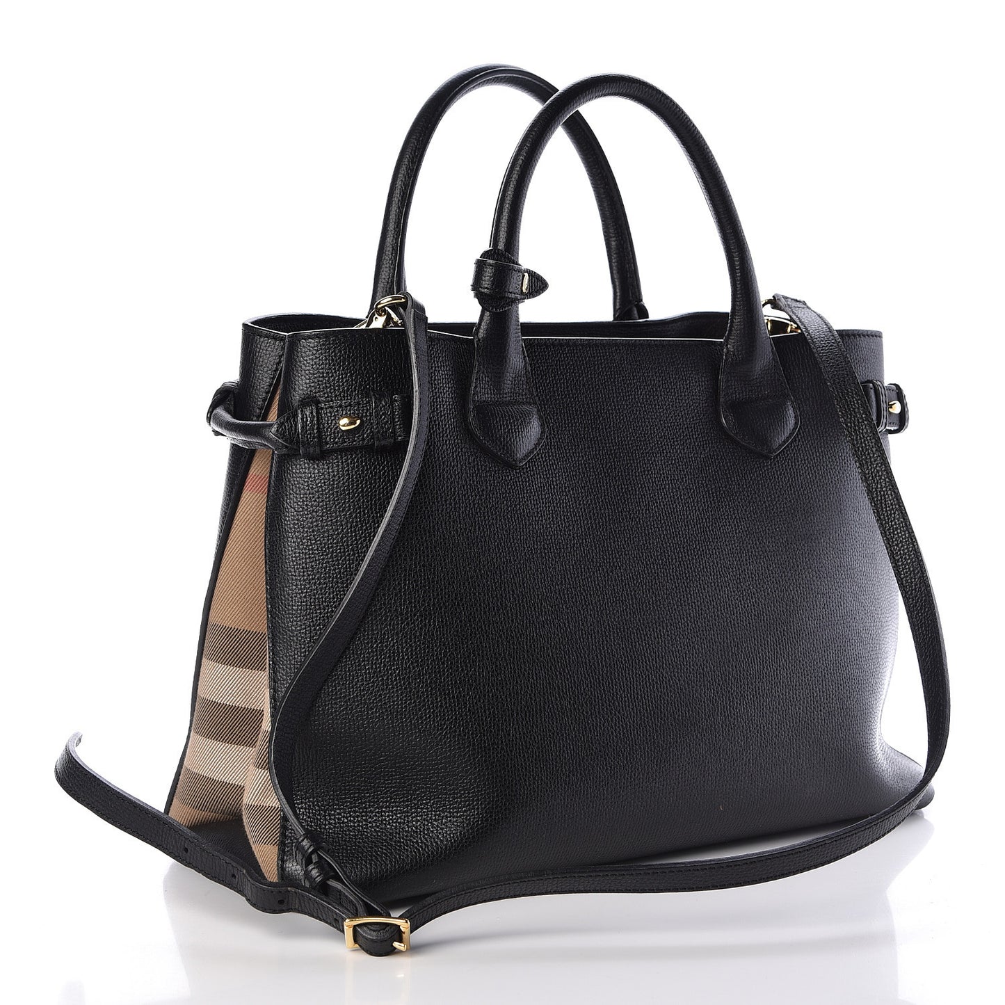 Grainy Calfskin House Check Medium Banner Tote Black