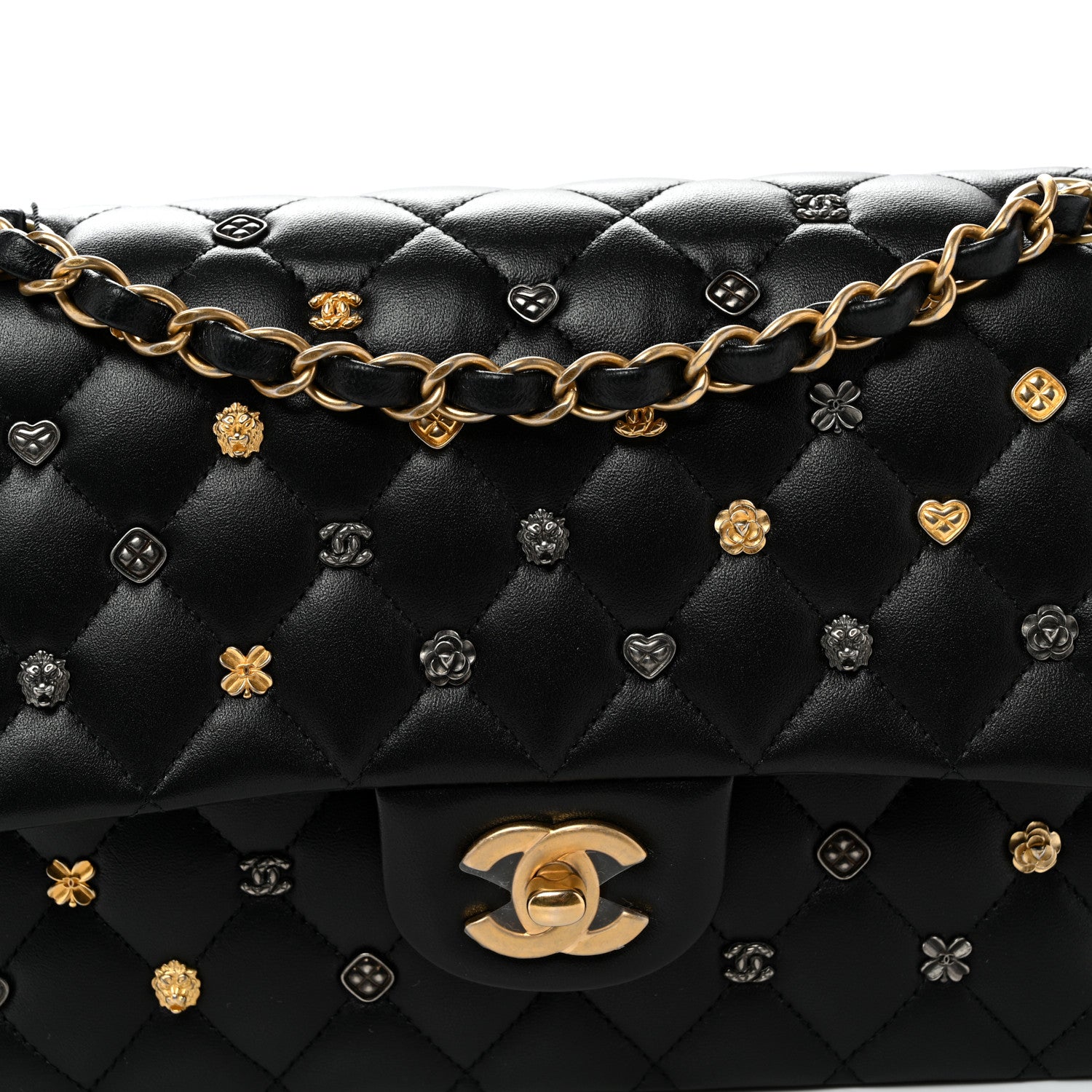 Chanel Lambskin Quilted Studded Medium Double Flap Black 8 of 11