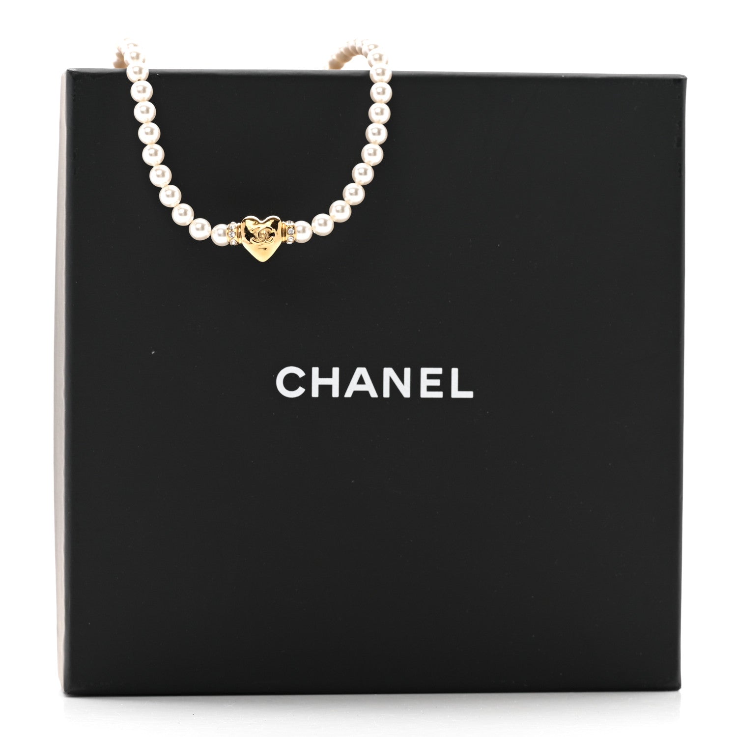 Chanel Crystal Pearl CC Heart Choker Necklace Gold 6 of 6