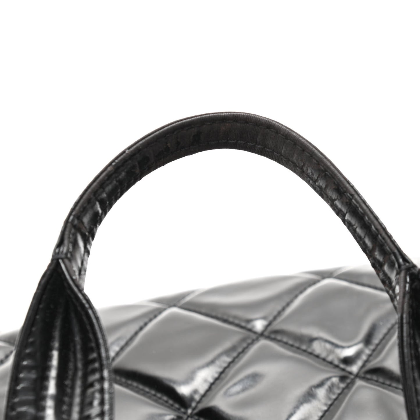 Patent Quilted Expandable CC Shoping Tote Black