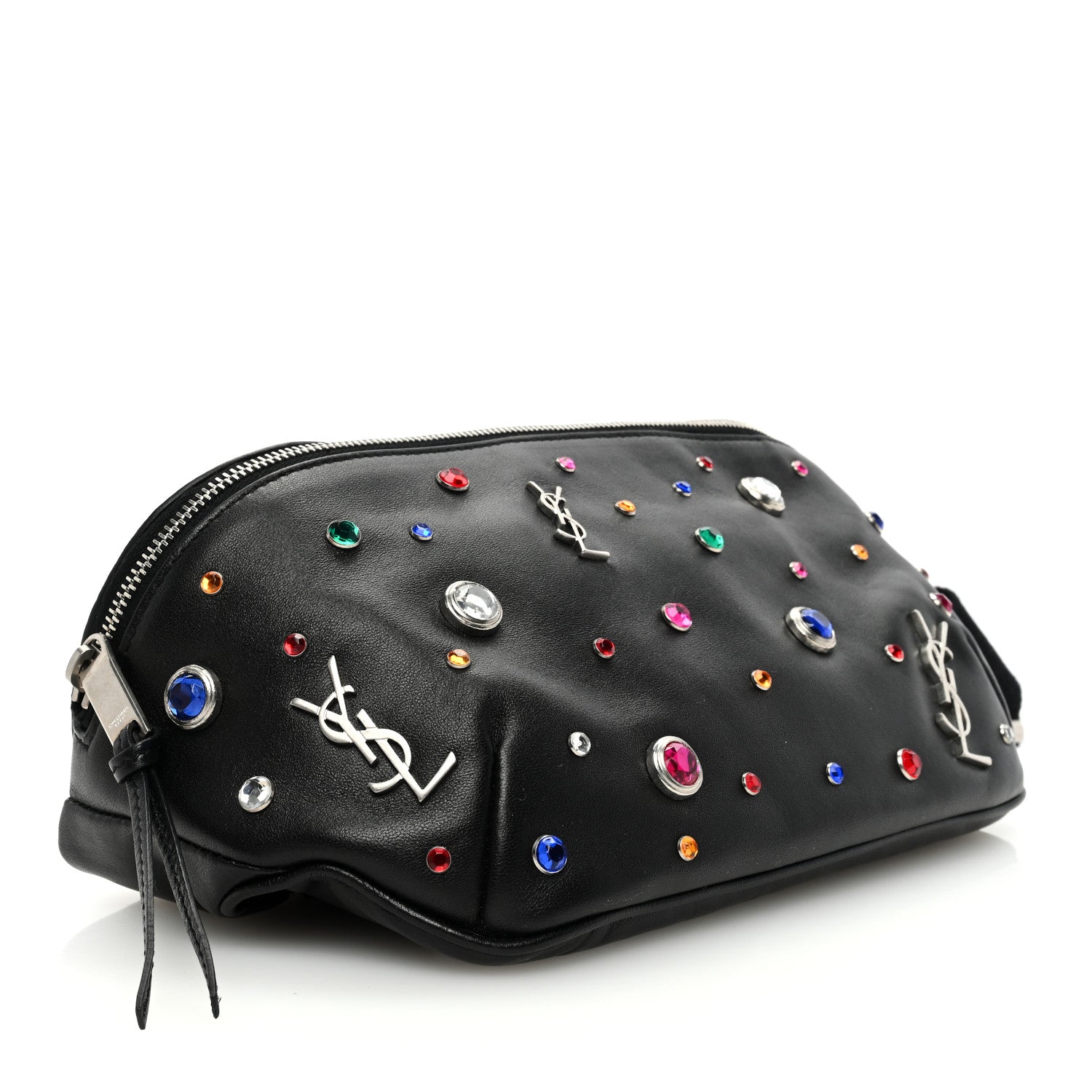 Saint Laurent Calfskin Crystal Embellished Monogram Belt Bag Black 4 of 9