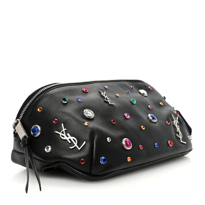 Saint Laurent Calfskin Crystal Embellished Monogram Belt Bag Black 4 of 9