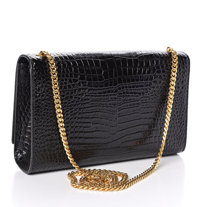 Saint Laurent Calfskin Crocodile Embossed Medium Classic Monogram Kate Tassel Satchel Black 3 of 11