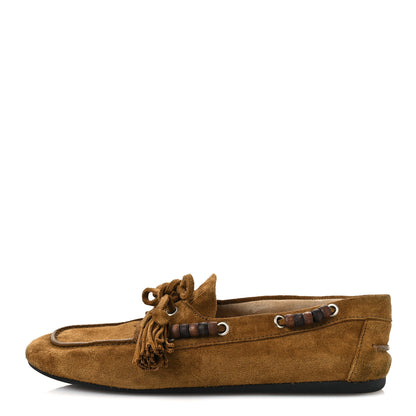 Miu Miu Suede Tassel Loafers 39 Olive Green 1 of 12