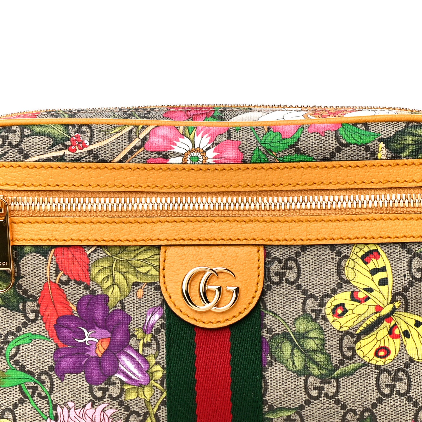 GG Supreme Monogram Flora Medium Ophidia Belt Bag Beige Multicolor Crop