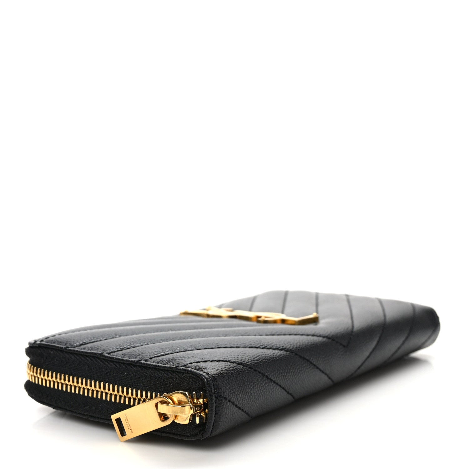 Saint Laurent Grain De Poudre Matelasse Chevron Monogram Zip Around Wallet Black 4 of 9
