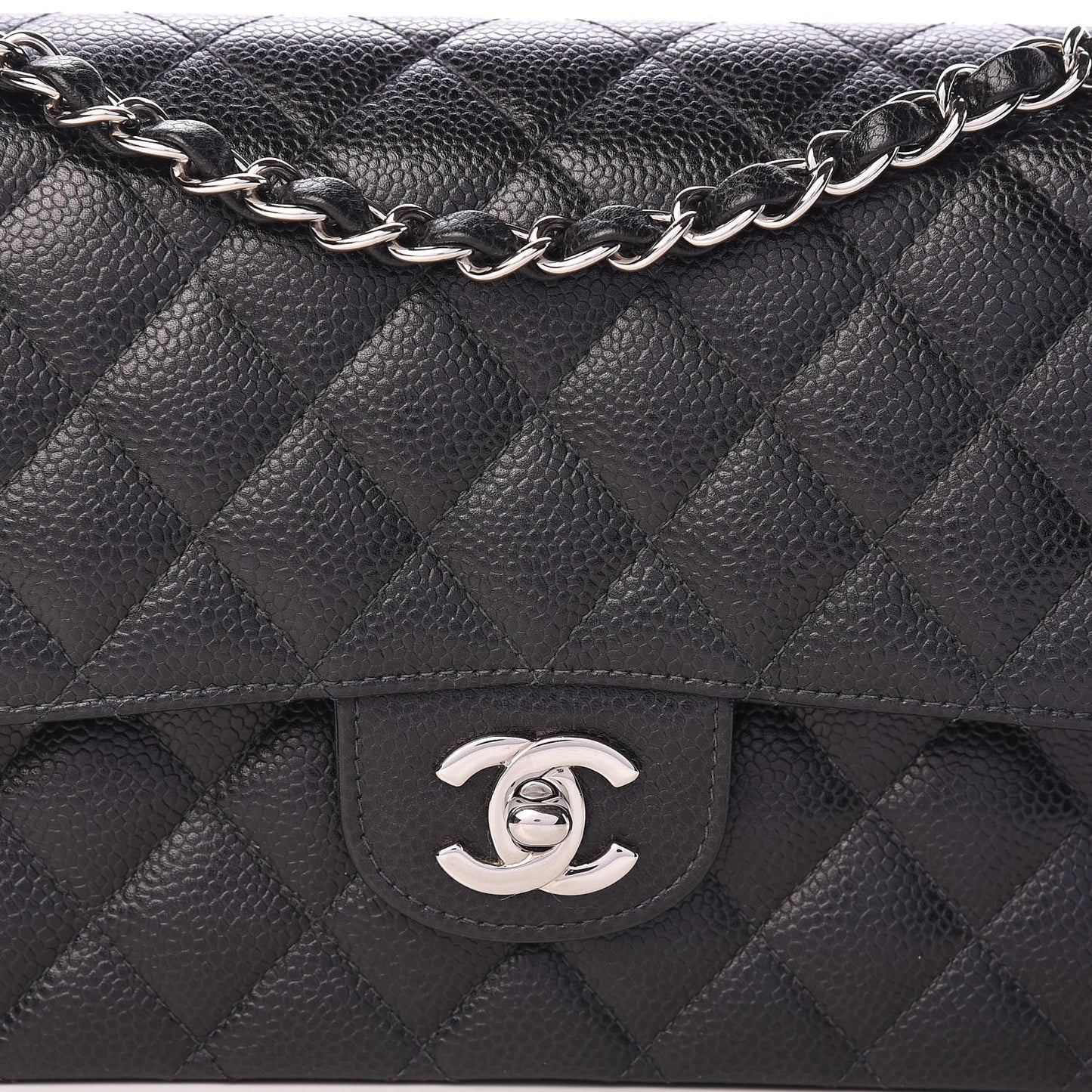 Caviar Quilted Medium Double Flap Black
