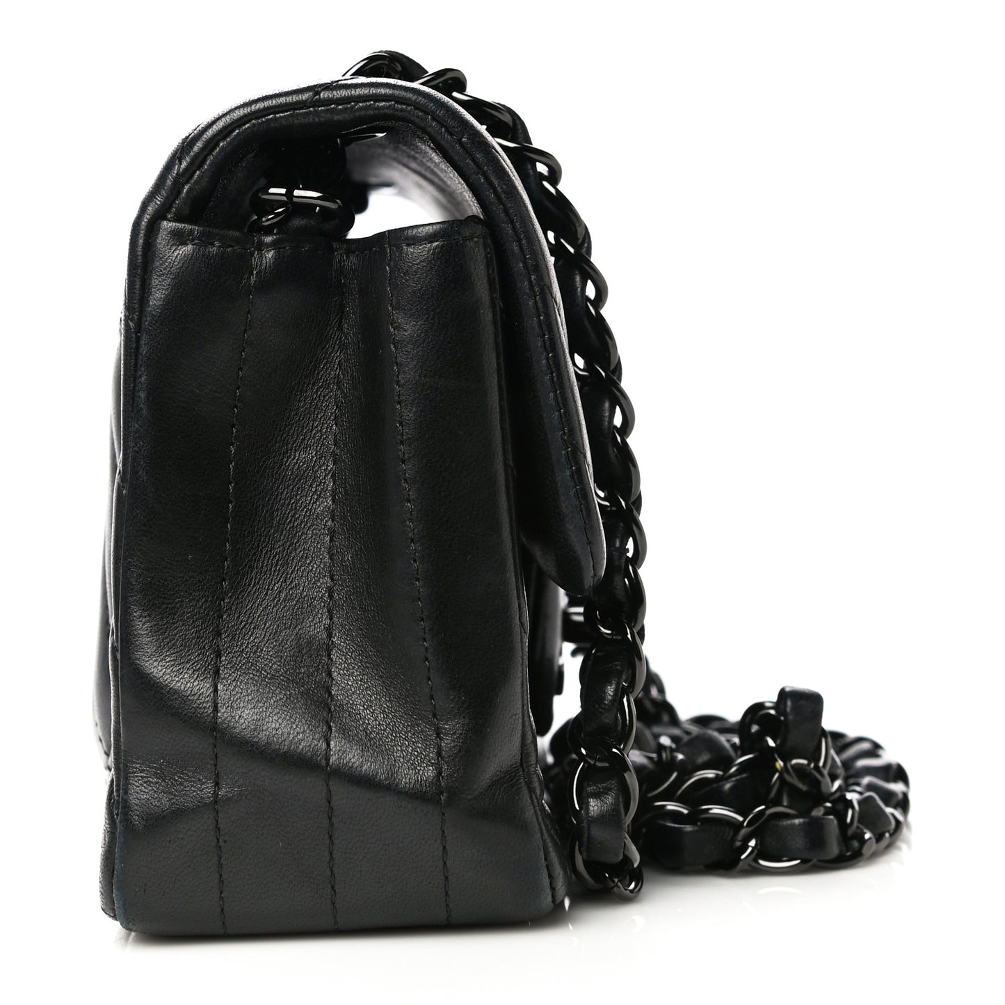 Lambskin Chevron Quilted Mini Rectangular Flap So Black