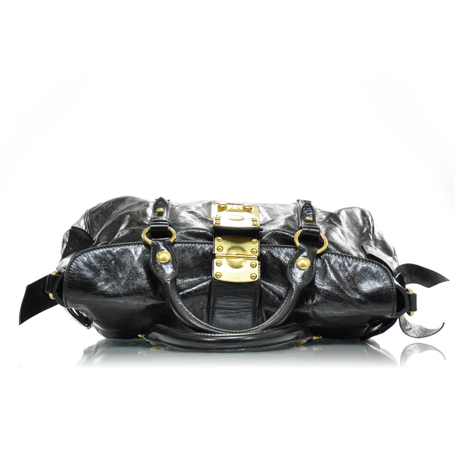 Miu Miu Leather Vitello Lux Bow Bag Black 6 of 9