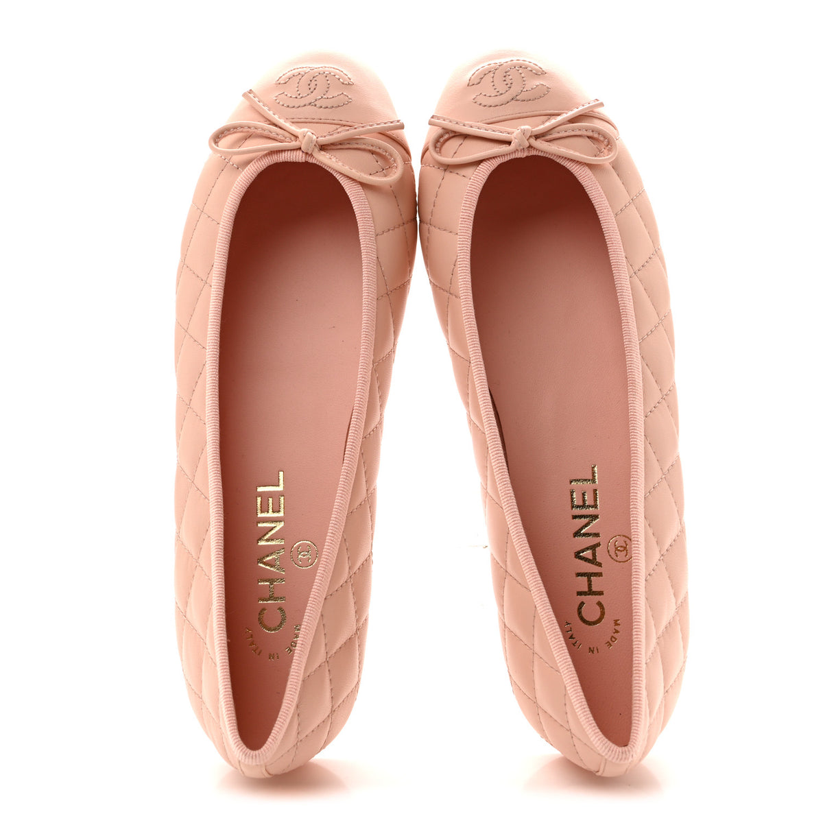 Lambskin Quilted CC Cap Toe Ballerina Flats 39 Light Pink