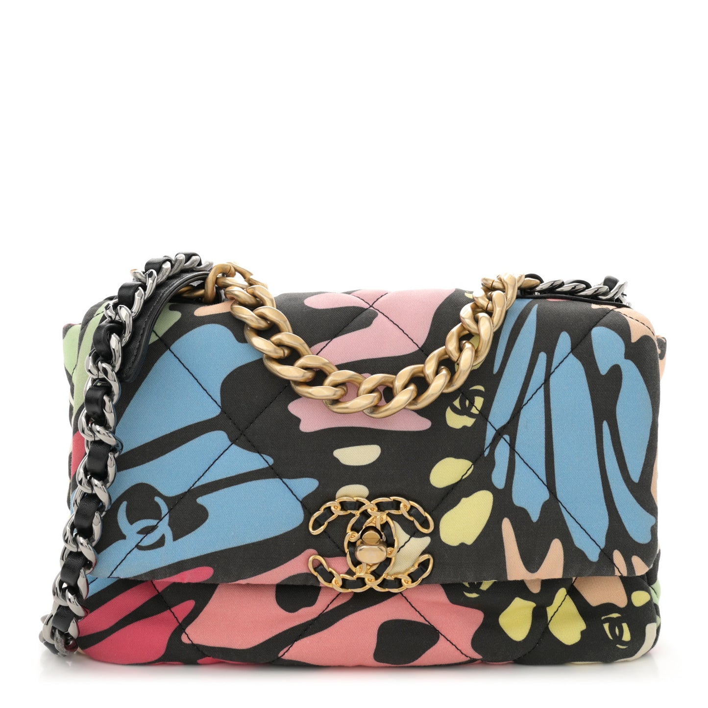 Canvas Printed CC Quilted Medium Chanel 19 Multicolor