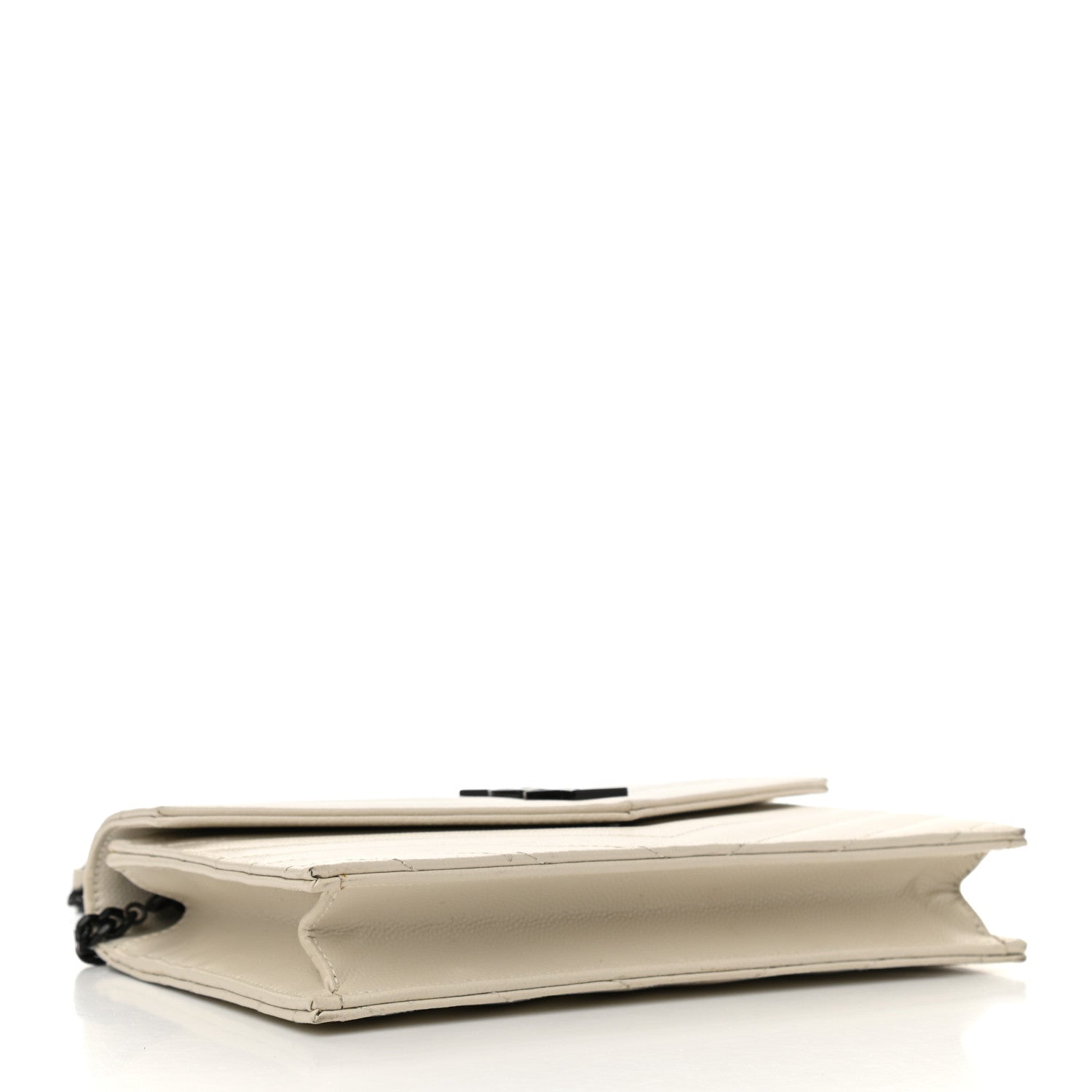 Saint Laurent Grain De Poudre Matelasse Chevron Monogram Envelope Chain Wallet Dove White 4 of 11