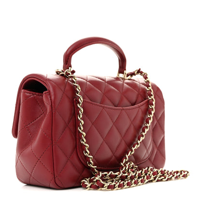 Chanel Lambskin Quilted Mini Top Handle Rectangular Flap Dark Red 3 of 10