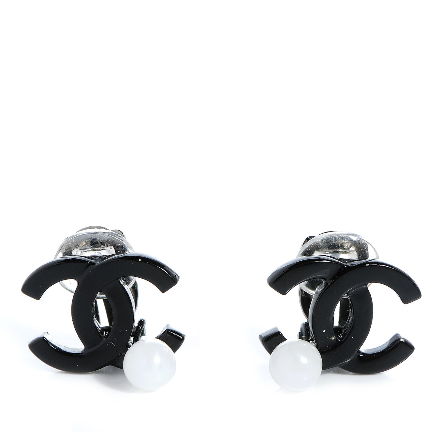 Resin CC Bead Clip On Earrings Black White