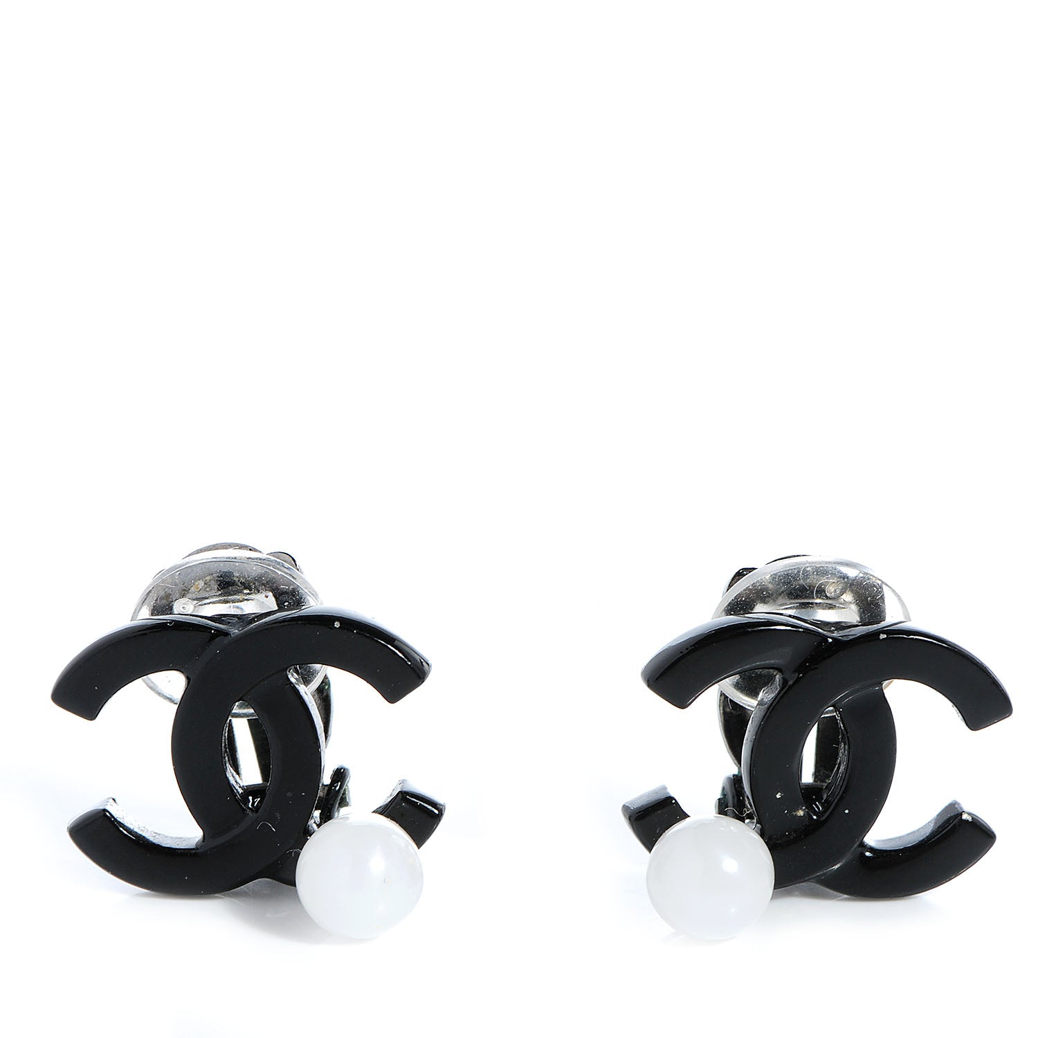 Chanel Resin CC Bead Clip On Earrings Black White 1 of 5