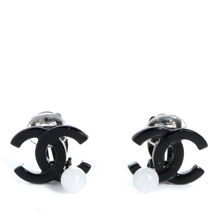 Chanel Resin CC Bead Clip On Earrings Black White 1 of 5