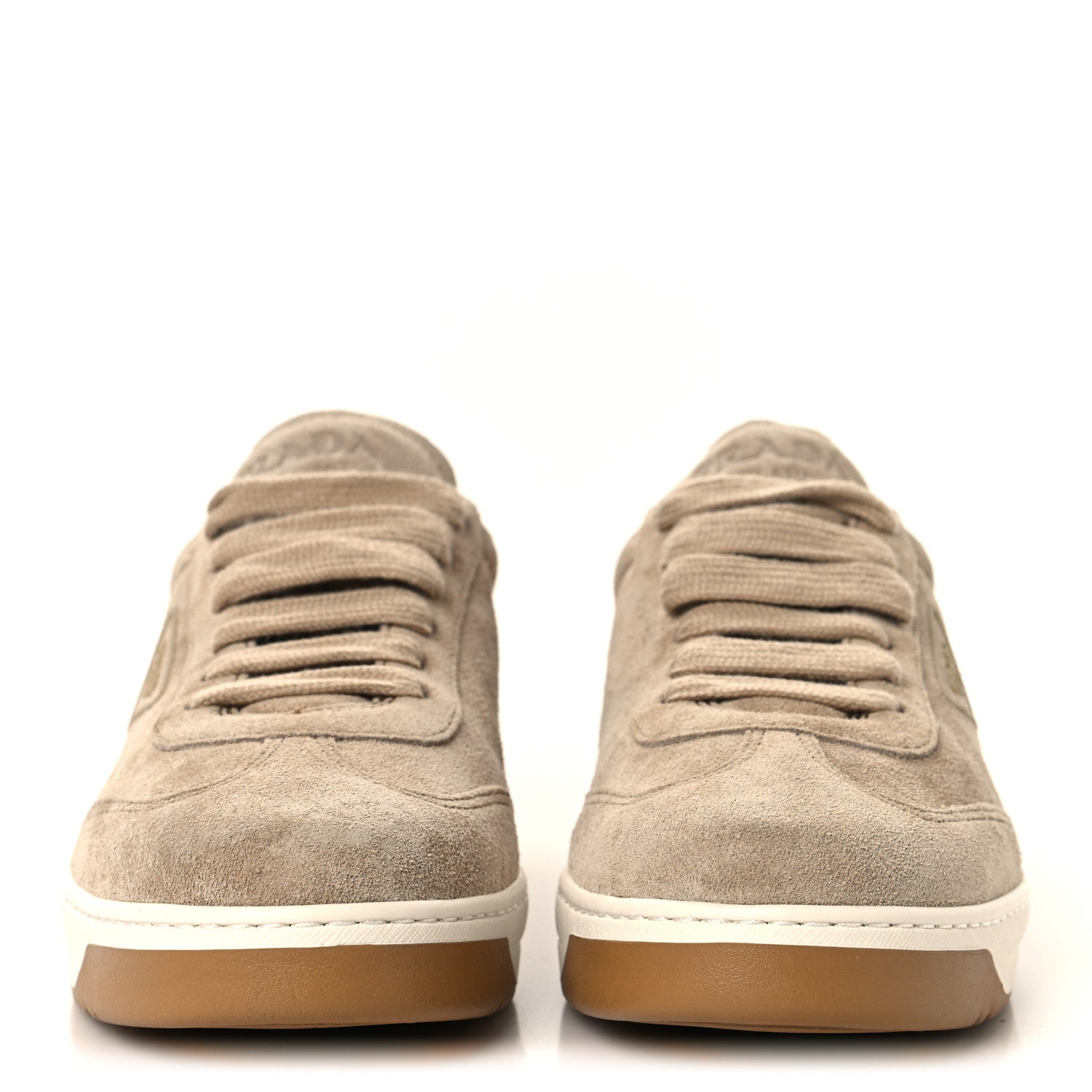 Prada Suede Triangle Womens Low Top Sneakers 38.5 Beige 3 of 8