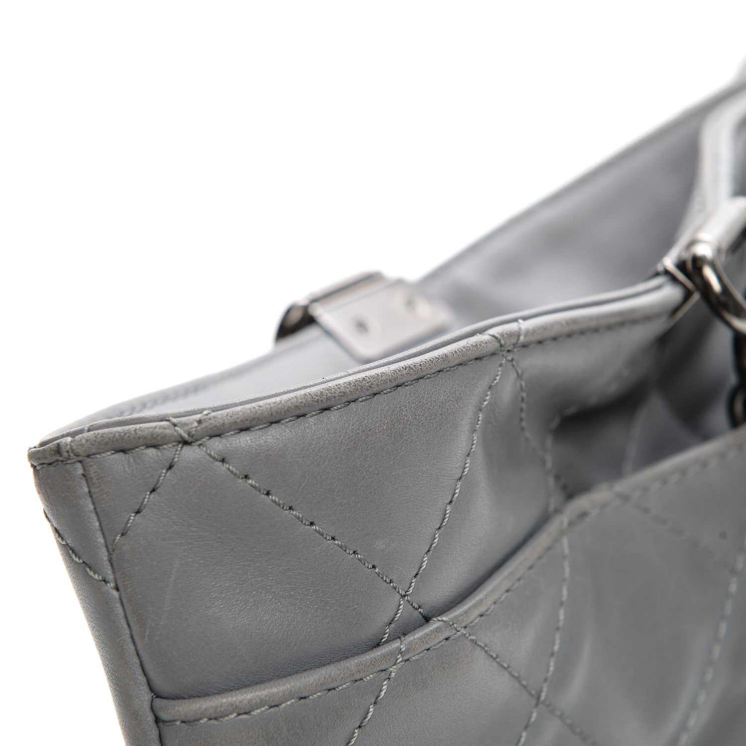 Chanel Calfskin Quilted Large Shopping In Chains Tote Light Grey 9 of 10